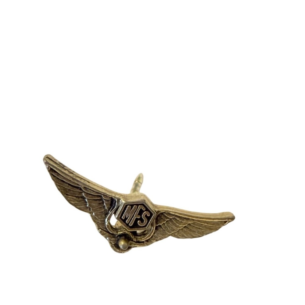 Vintage MFS Winged Lapel Pin Silver Tone Metal Badge Collectible Brooch